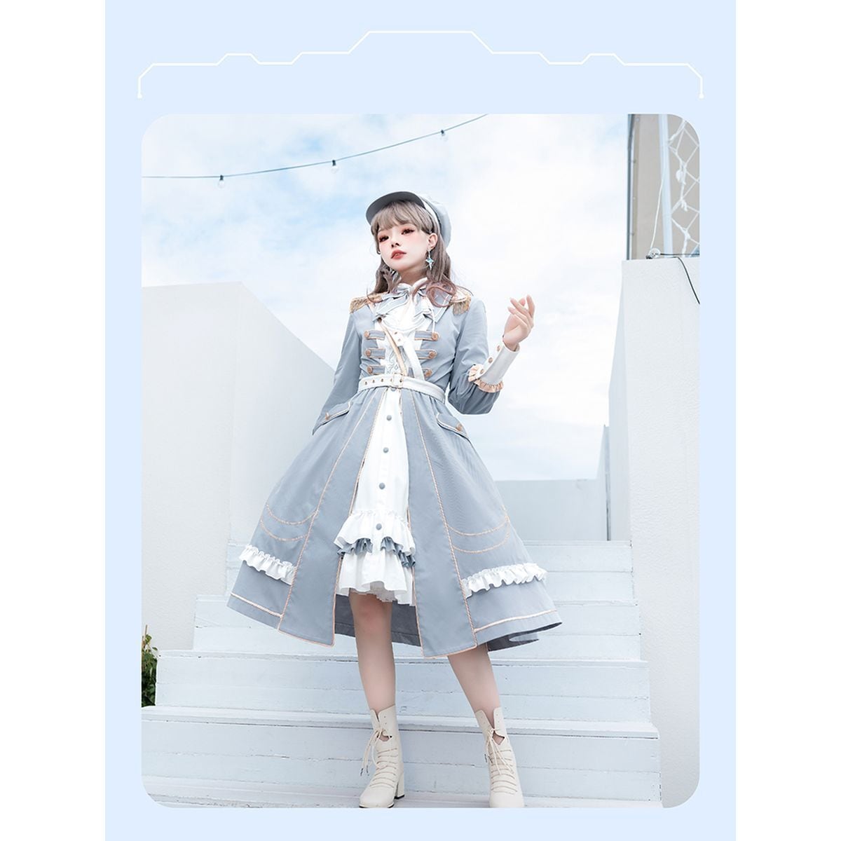 Sky Blue Military Lolita Dress Set
