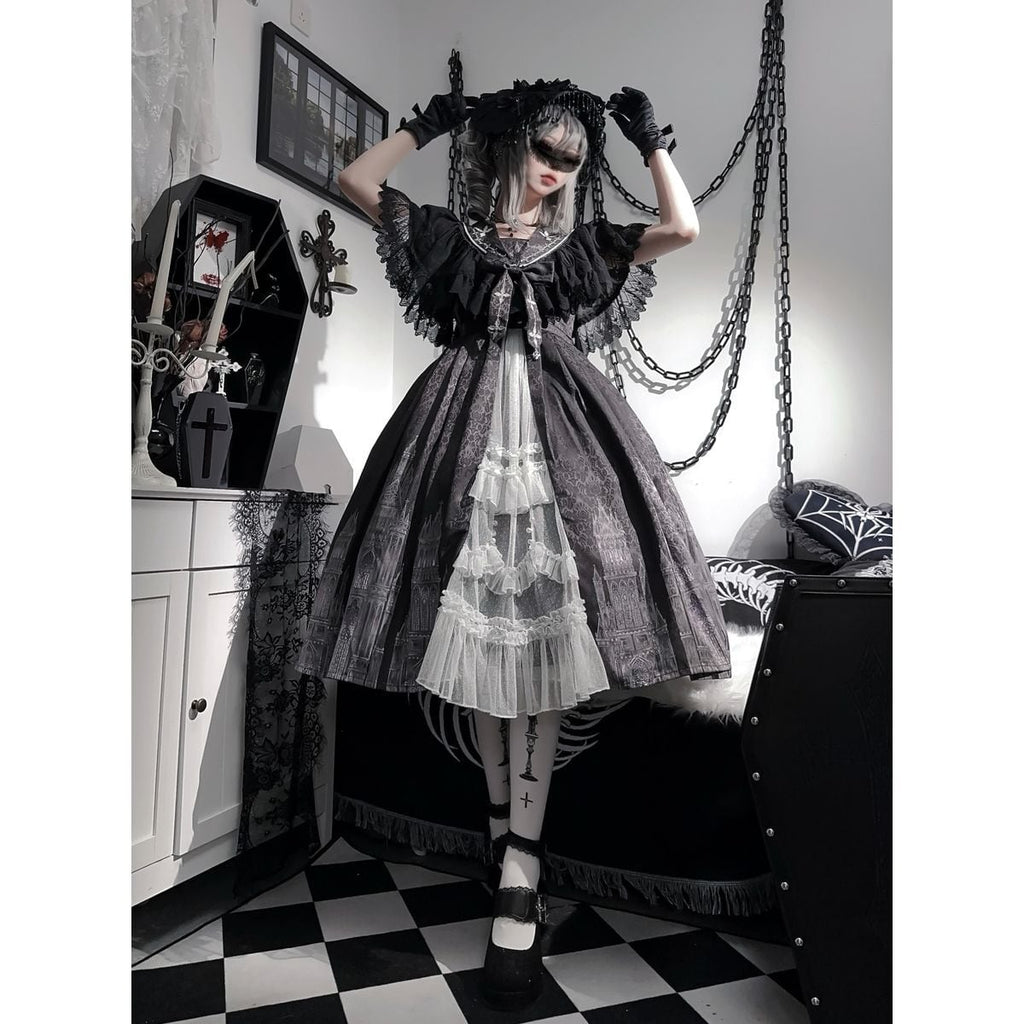 Gothic-Inspired Cape Jumper Skirt Outfit