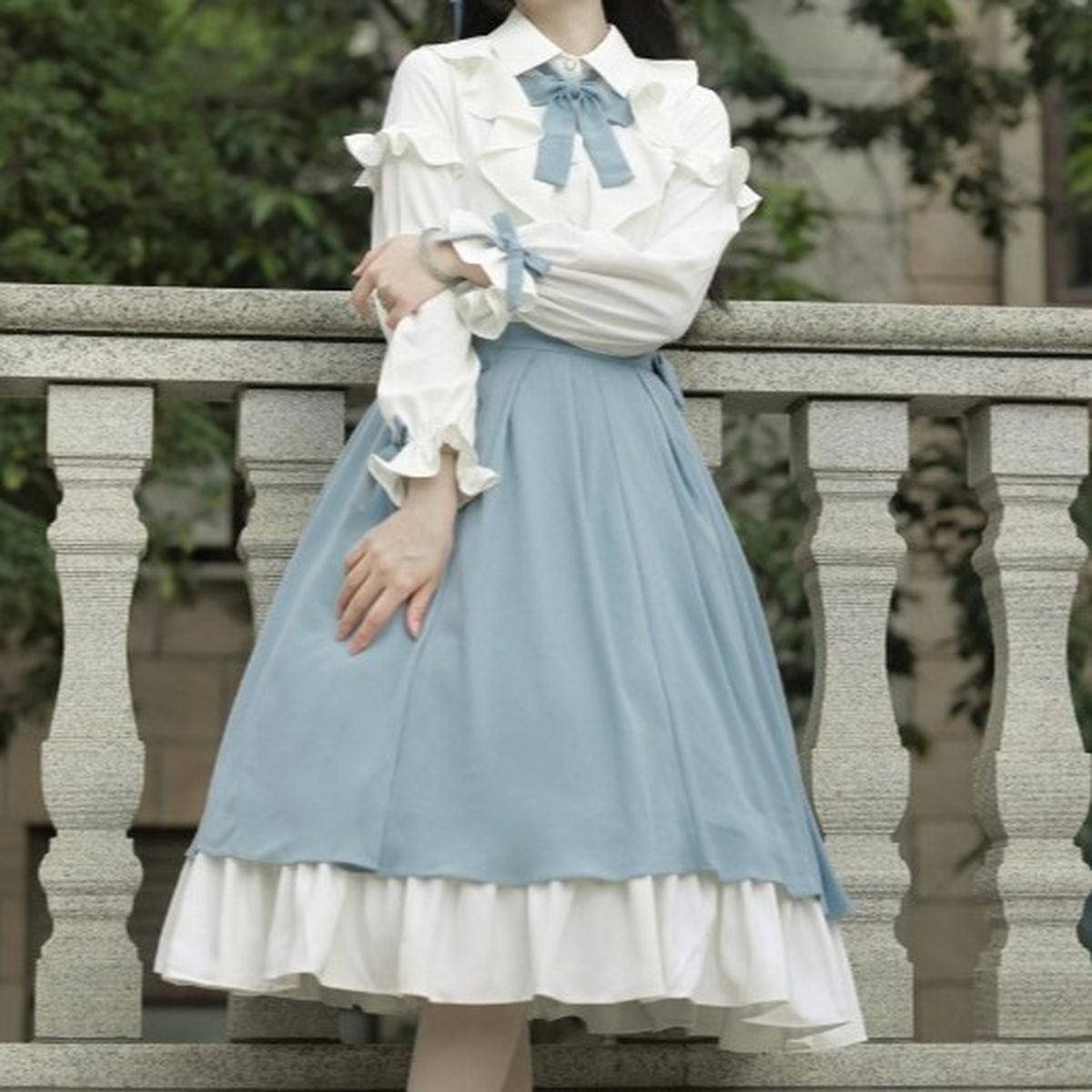 Elegant Sky Blue Ruffle Skirt Set