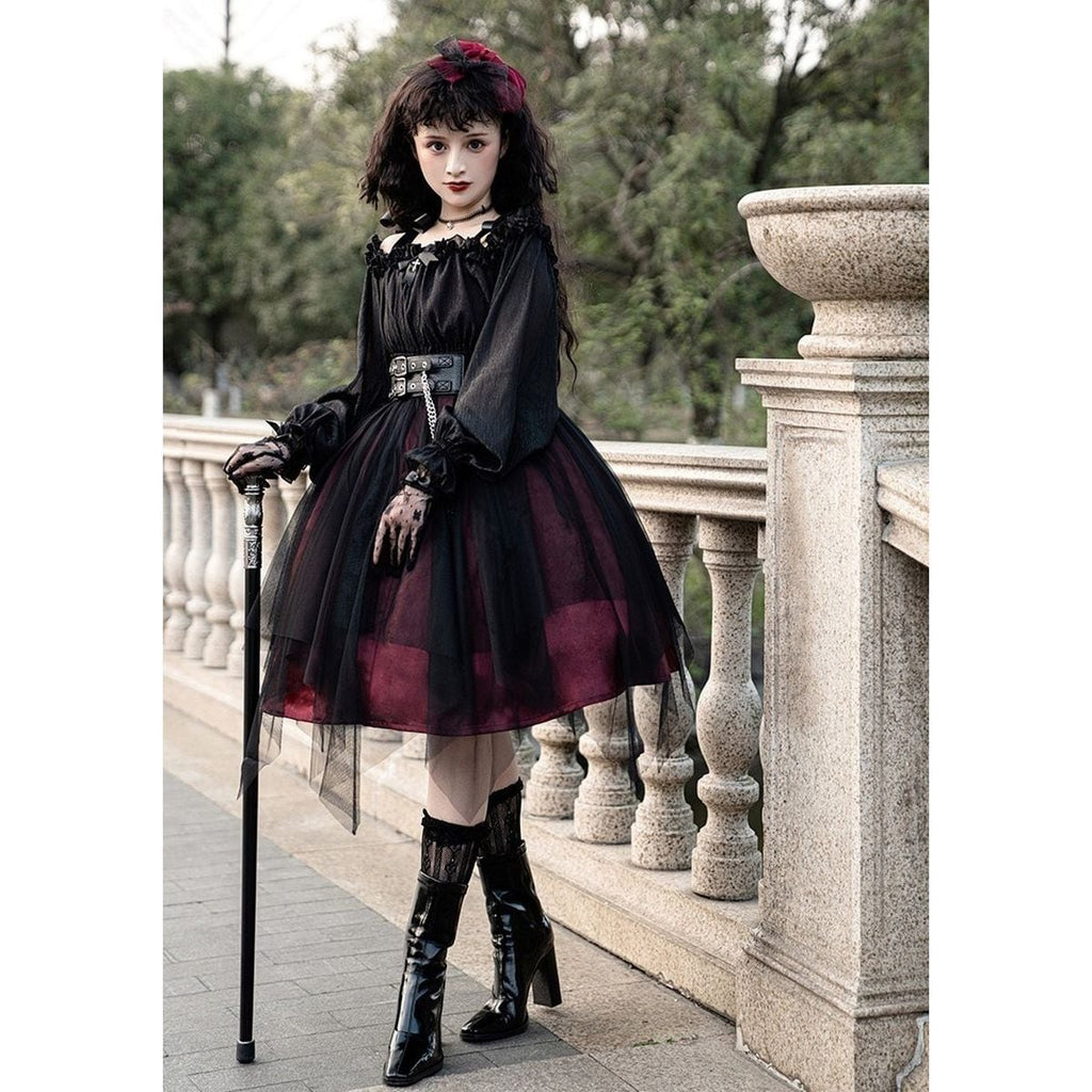 Gothic Off-Shoulder Double Belt Dress