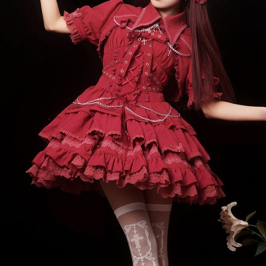 Gothic Lace-Up Jumper Skirt Set