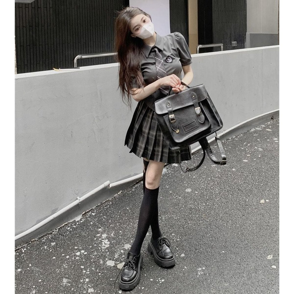 Adorable Checkered Uniform Ensemble