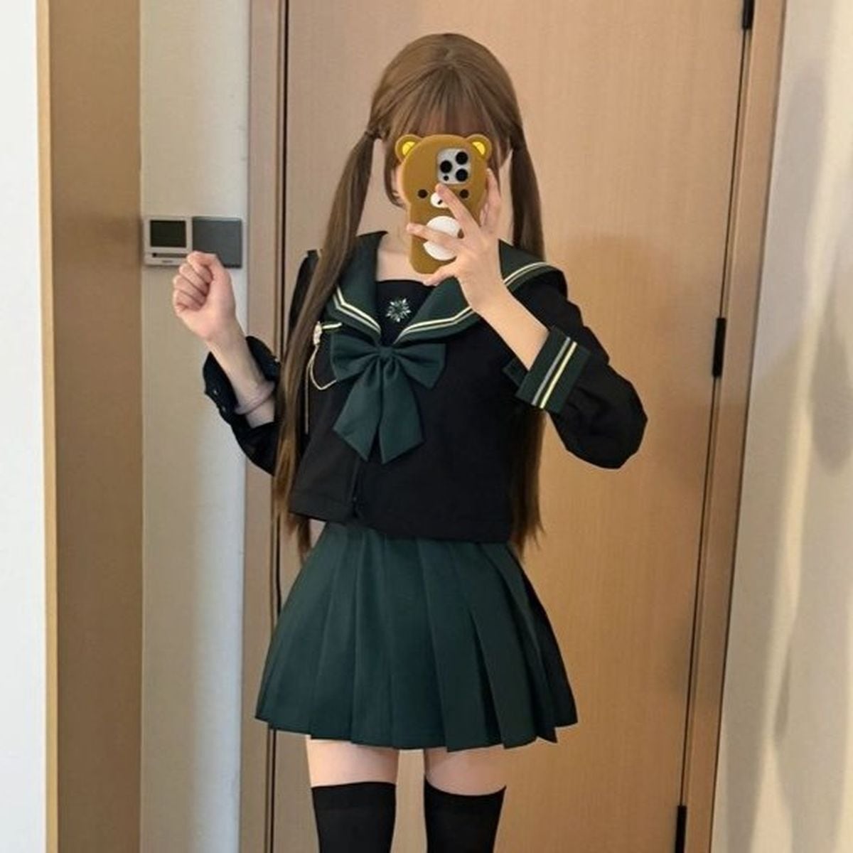 Green x Black School Uniform Ensemble