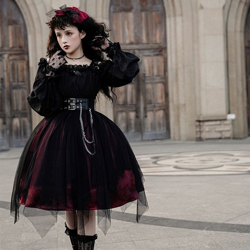 Gothic Off-Shoulder Double Belt Dress