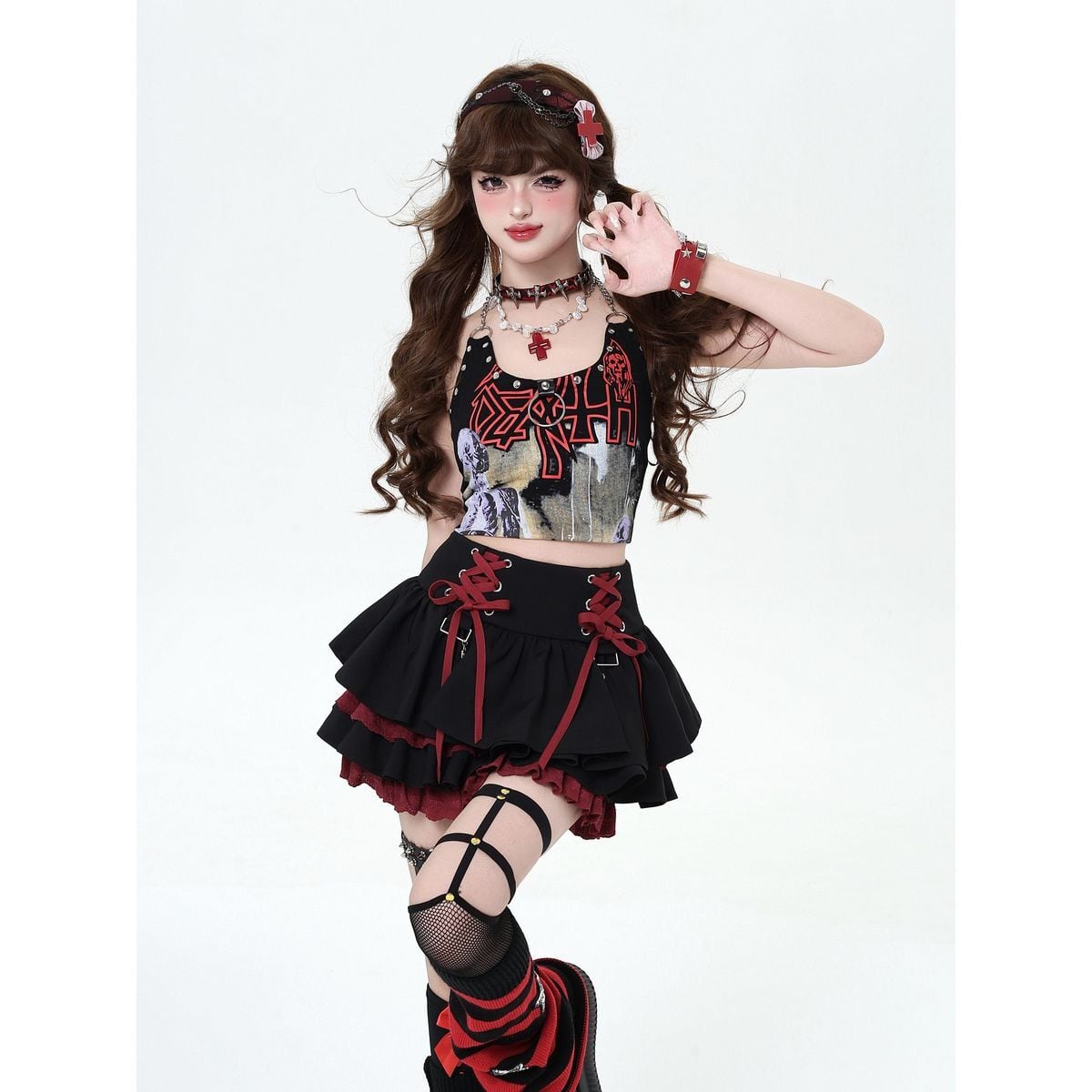 Jirai-kei Lace-Up Mini Skirt