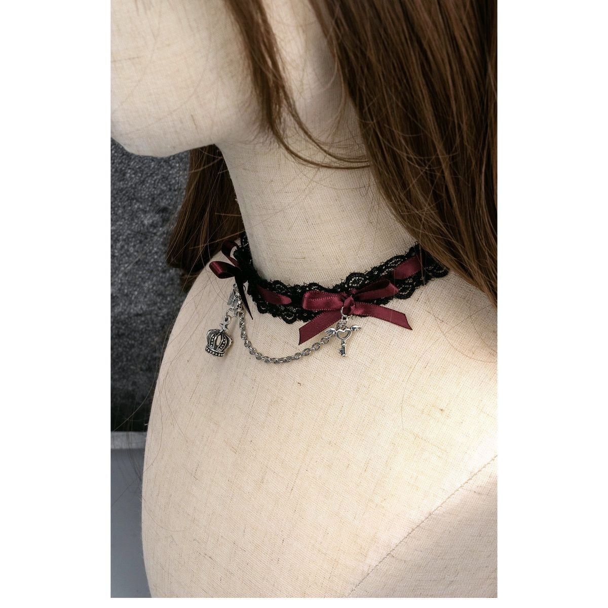Crown Charm Ribbon Choker