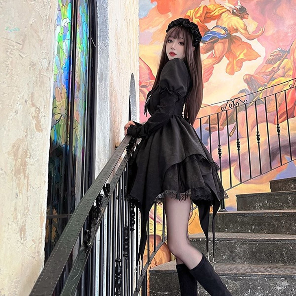 Gothic Chain-Embellished Frill Dress