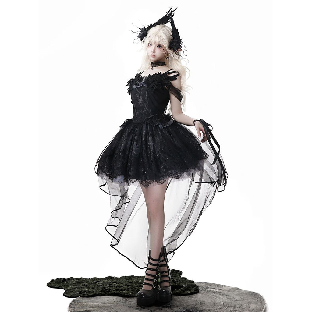 Elegant Gothic Lace Off-Shoulder Ensemble