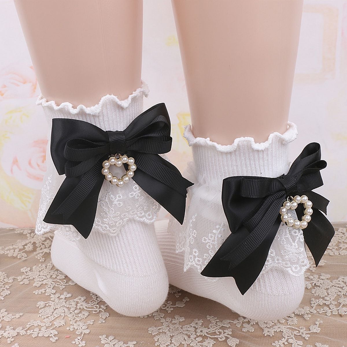 Heart Charm Socks with Back Ribbon