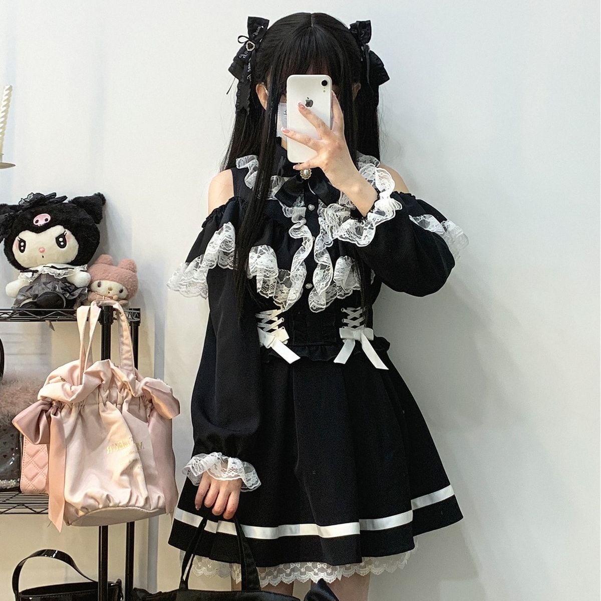 Jirai-kei Long Sleeve Open Shoulder Blouse