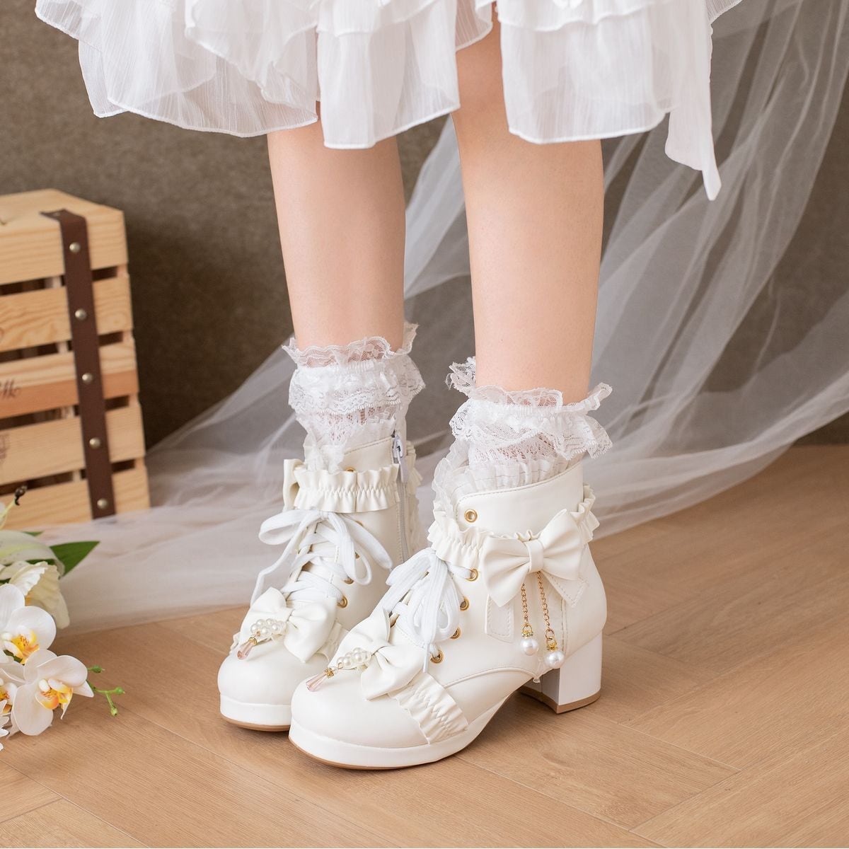 owknot Pearl Accent Ankle Boots