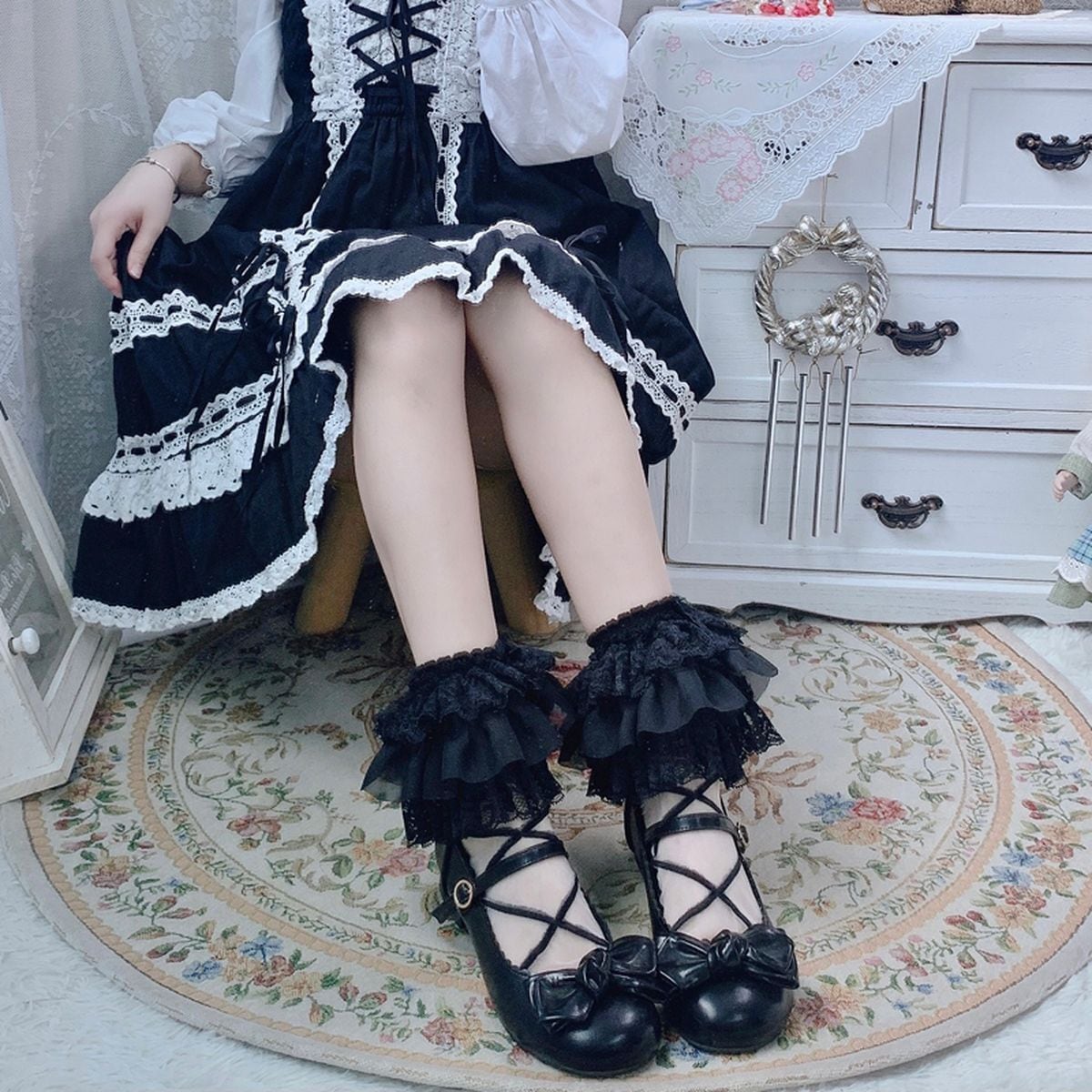 Elegant Black Frill Socks