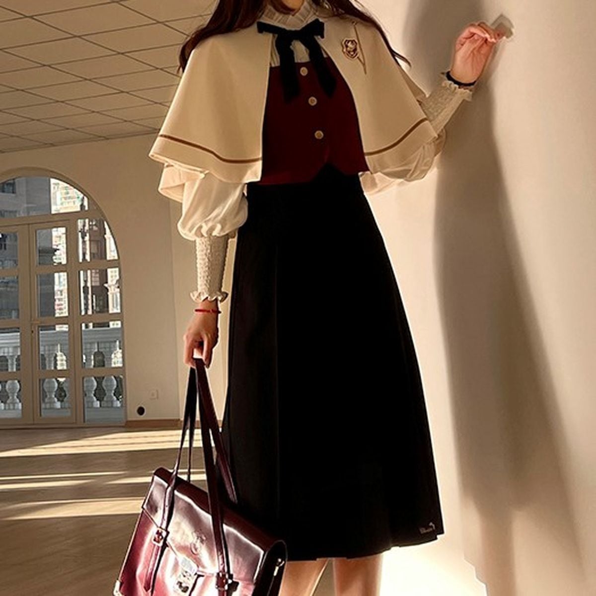 Elegant Long Skirt and Cape Ensemble