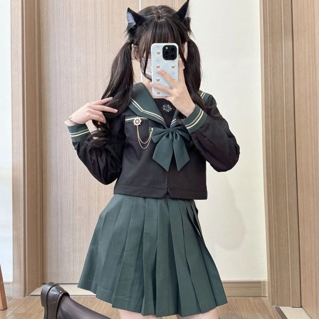 Green x Black School Uniform Ensemble