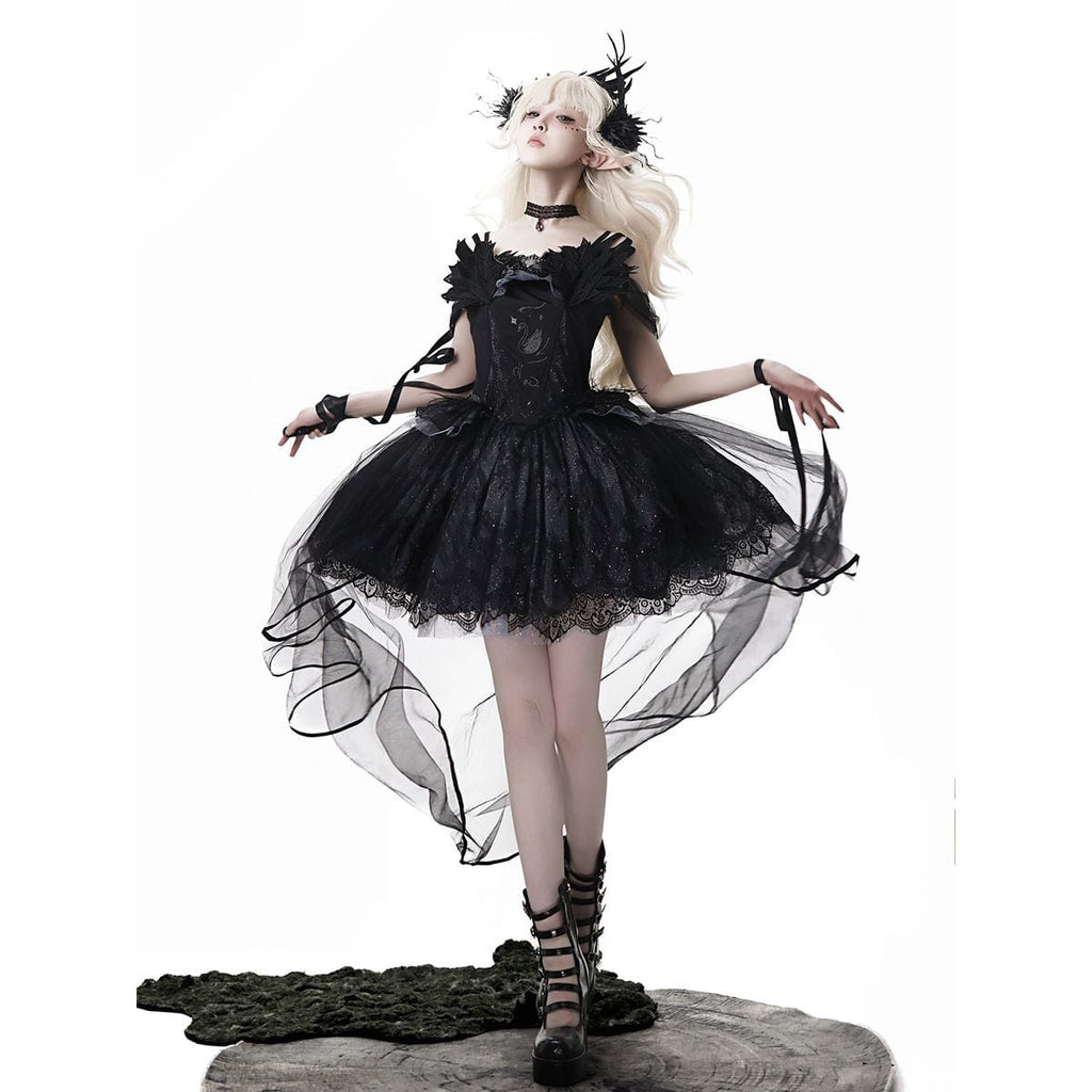 Elegant Gothic Lace Off-Shoulder Ensemble