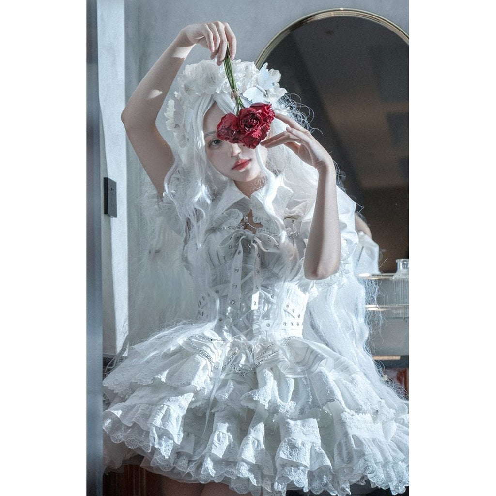 Gothic Lace-Up Jumper Skirt Set