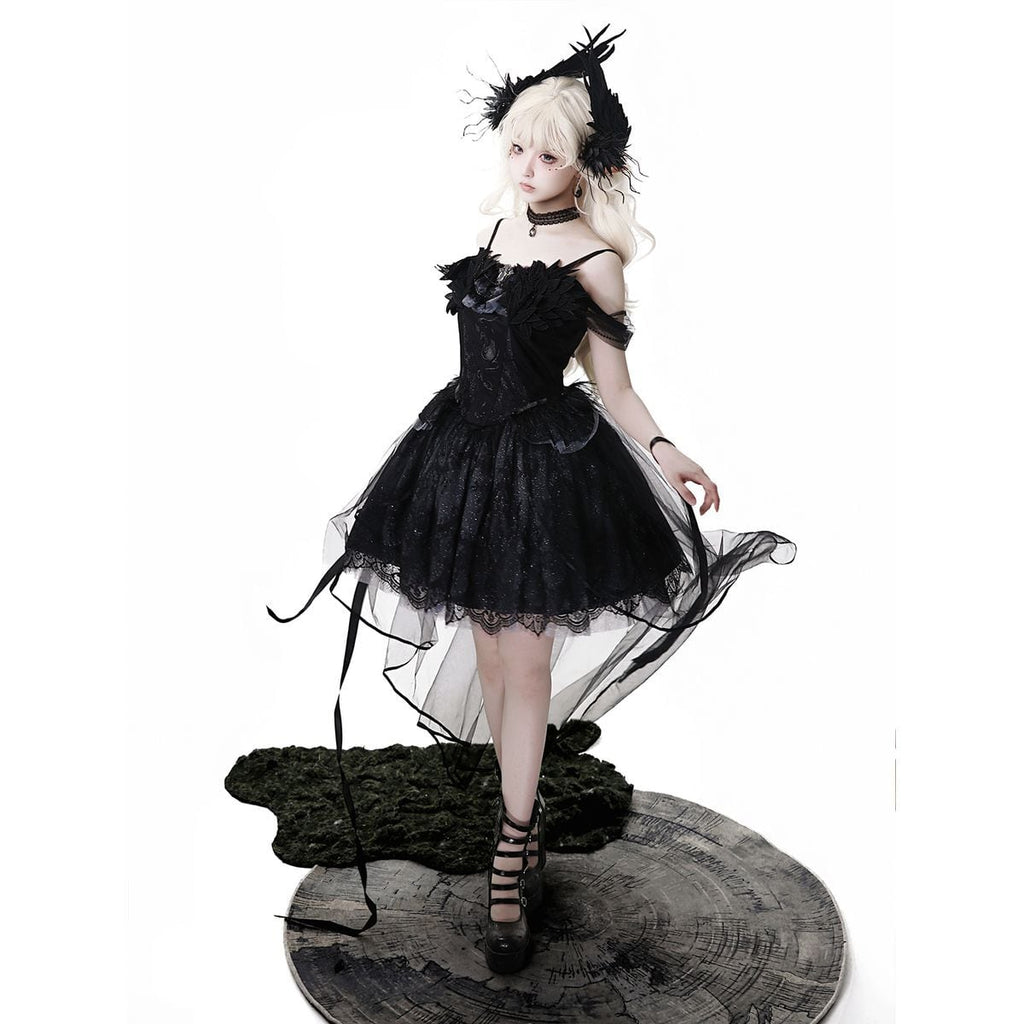 Elegant Gothic Lace Off-Shoulder Ensemble