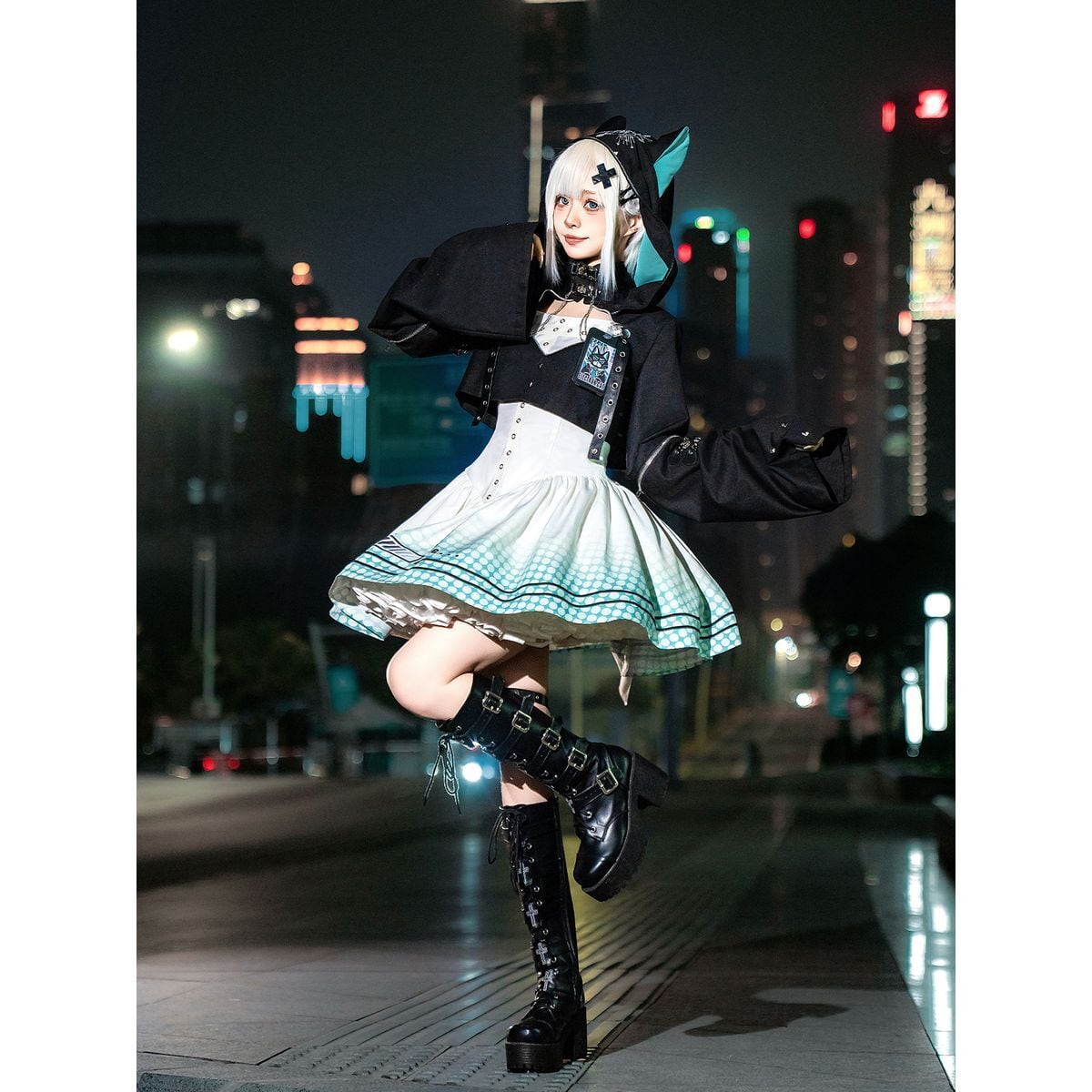 Cyberpunk Cat Ear Skirt Set