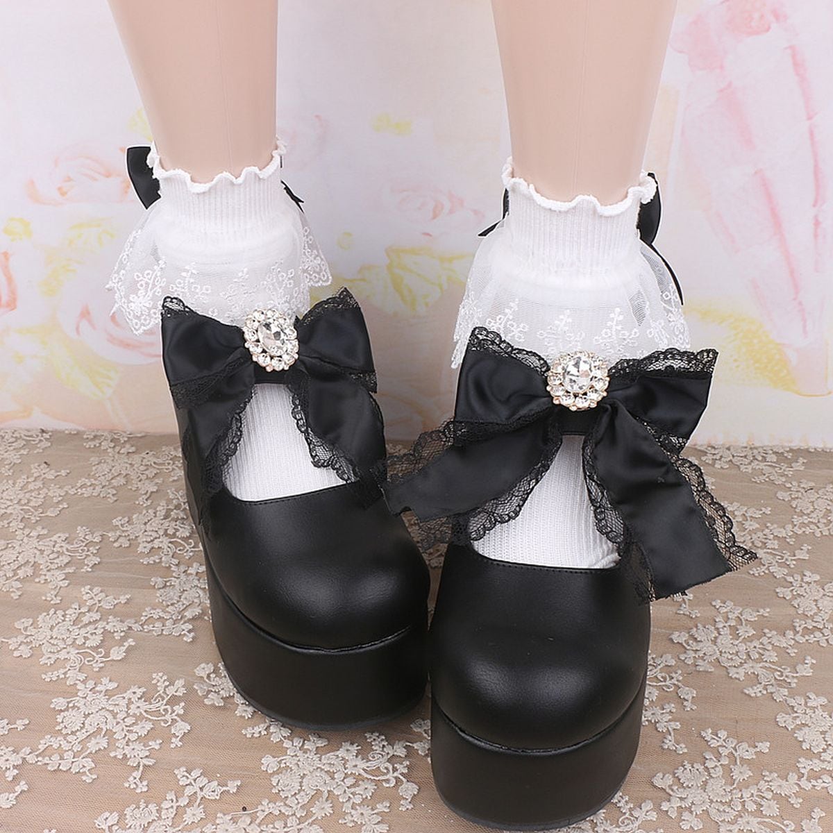 Heart Charm Ankle Socks with Back Bow