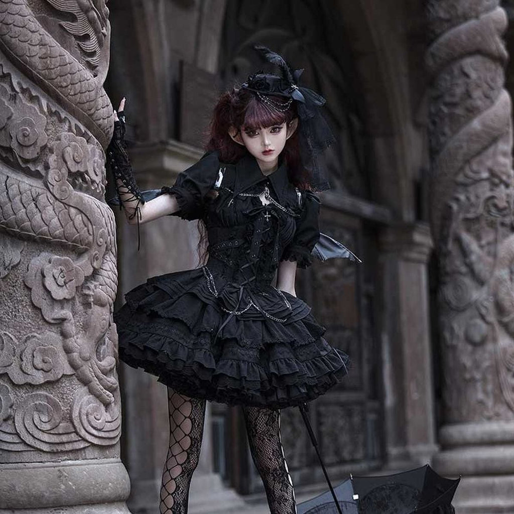 Gothic Lace-Up Jumper Skirt Set