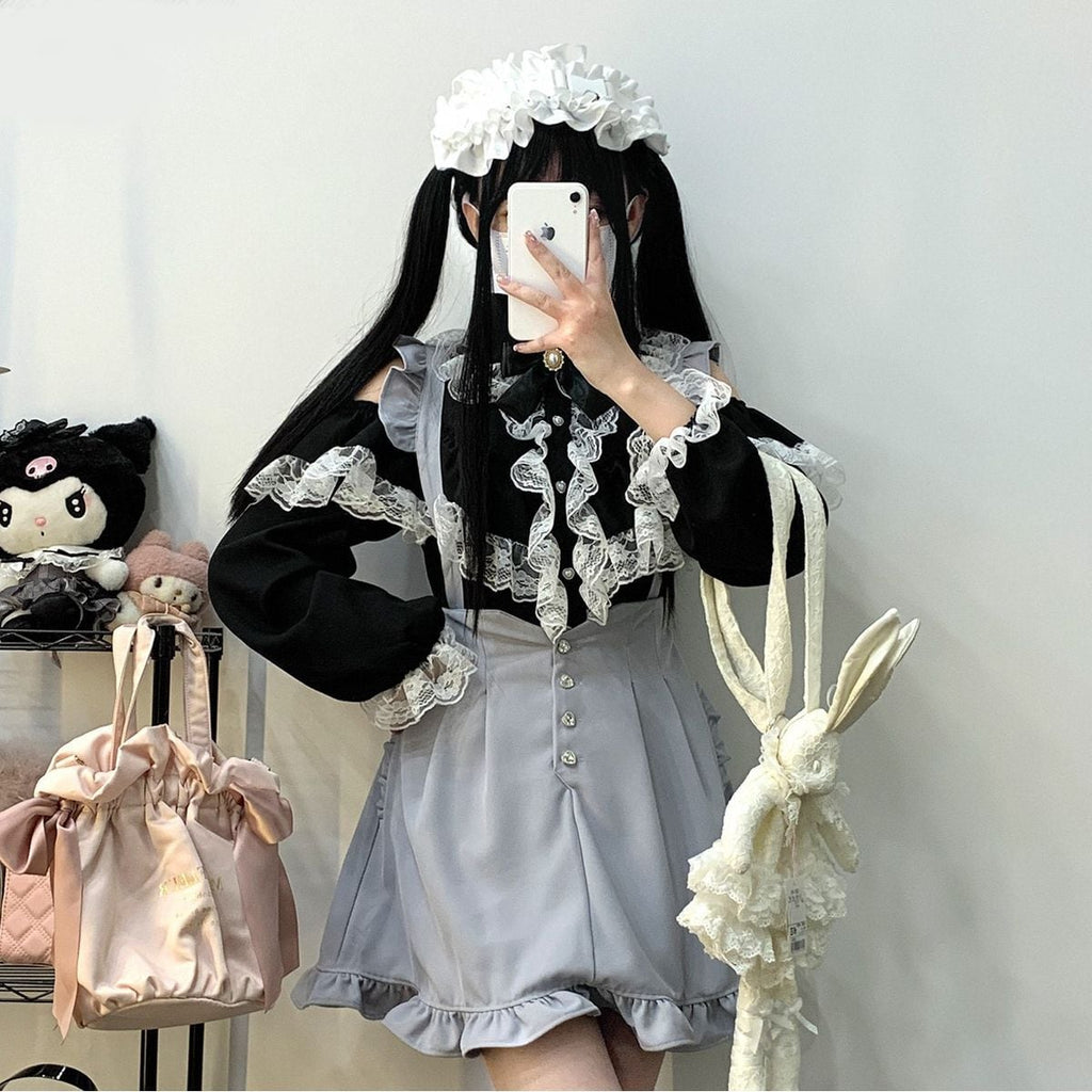 Jirai-kei Long Sleeve Open Shoulder Blouse