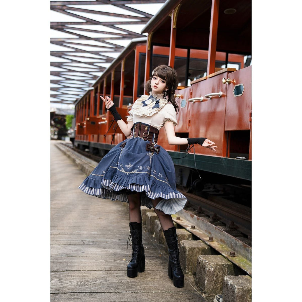 Steampunk Frilled Lace-Up Short Dress