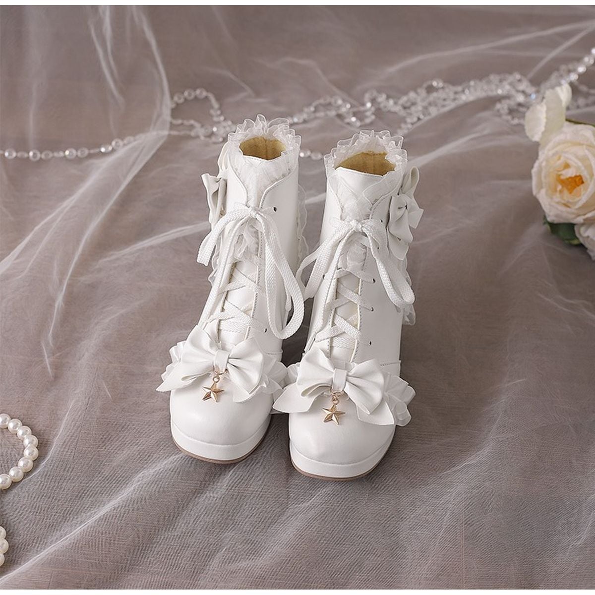Star Strap Ruffle Ribbon Boots