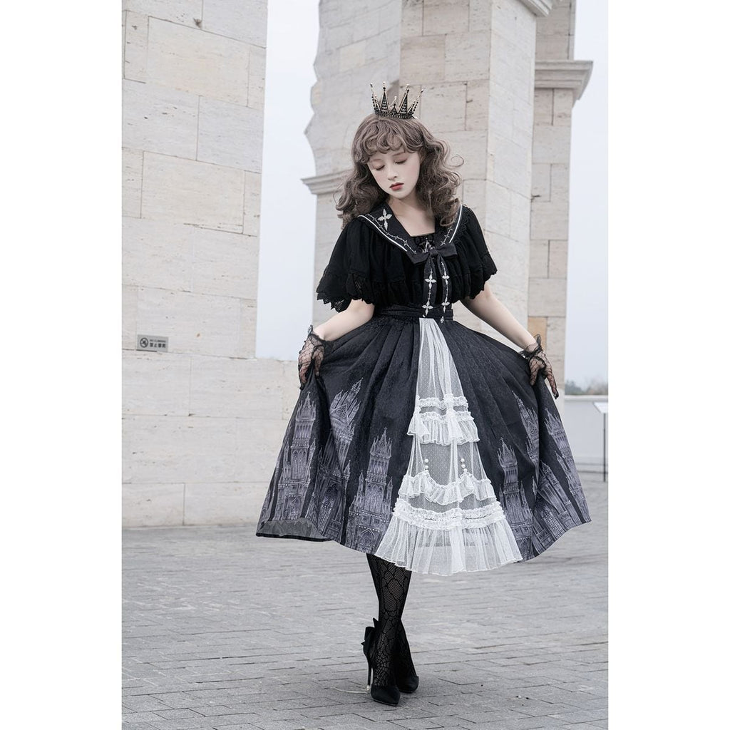 Gothic-Inspired Cape Jumper Skirt Outfit