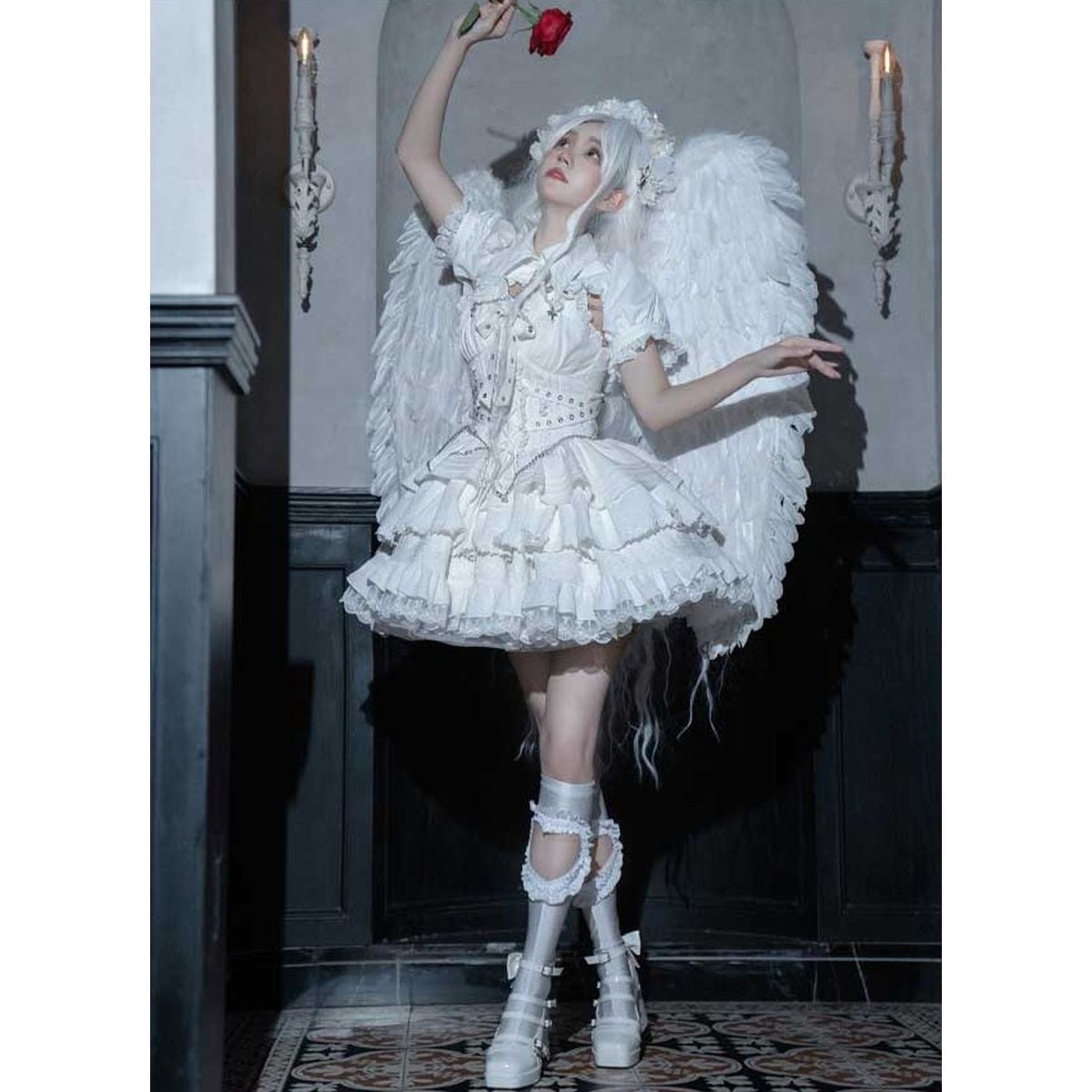 Gothic Lace-Up Jumper Skirt Set