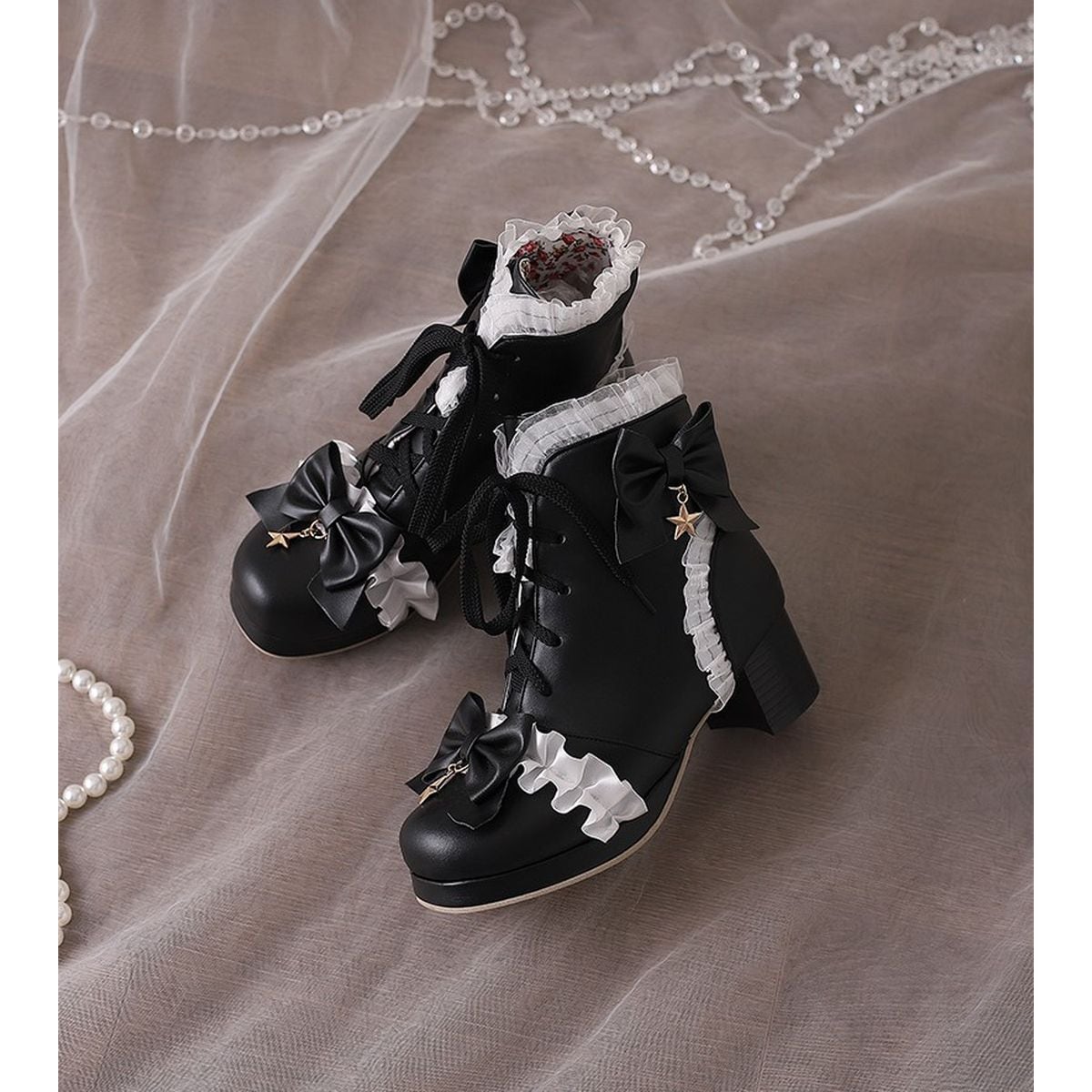 Star Strap Ruffle Ribbon Boots