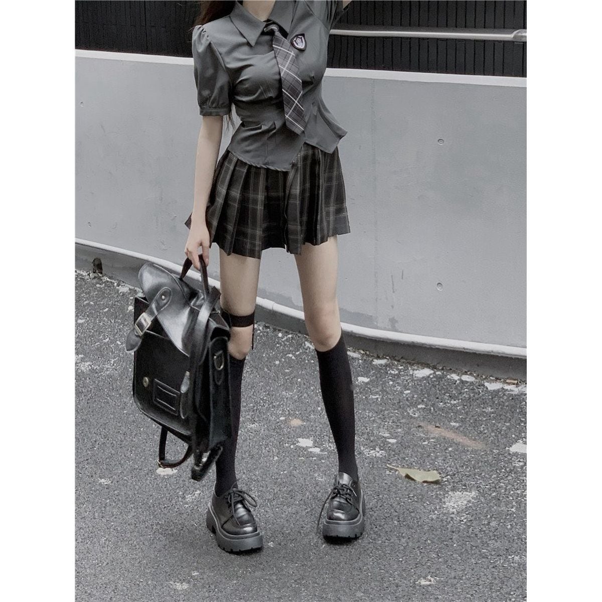 Adorable Checkered Uniform Ensemble