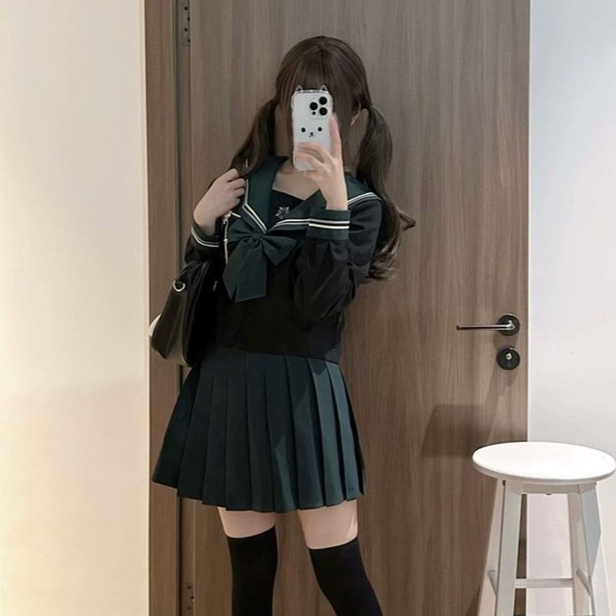 Green x Black School Uniform Ensemble