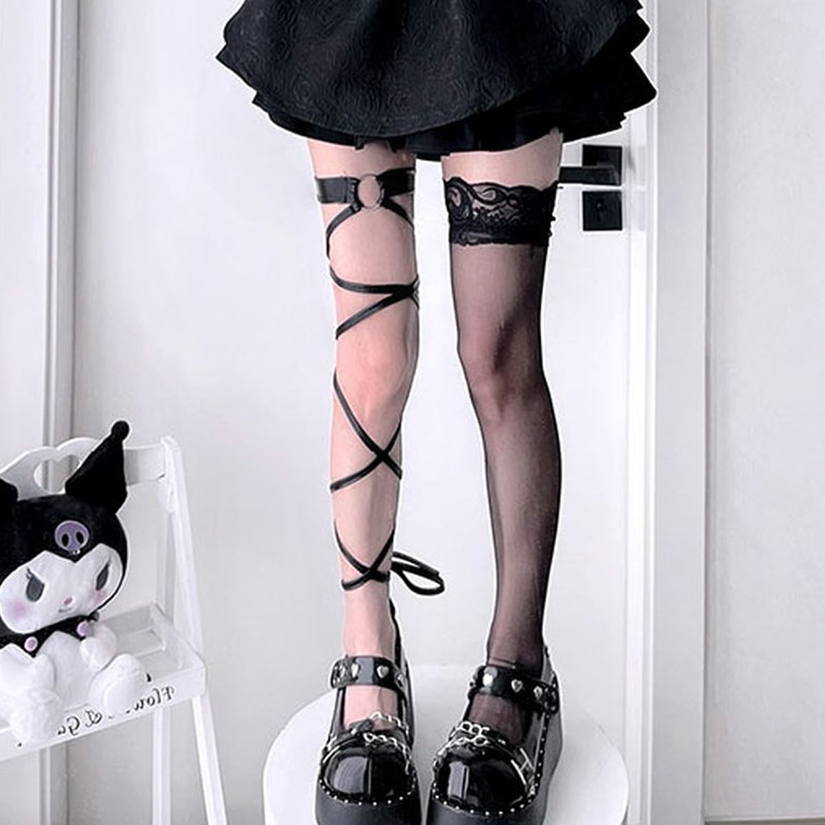 Black Cross Knee-High Socks