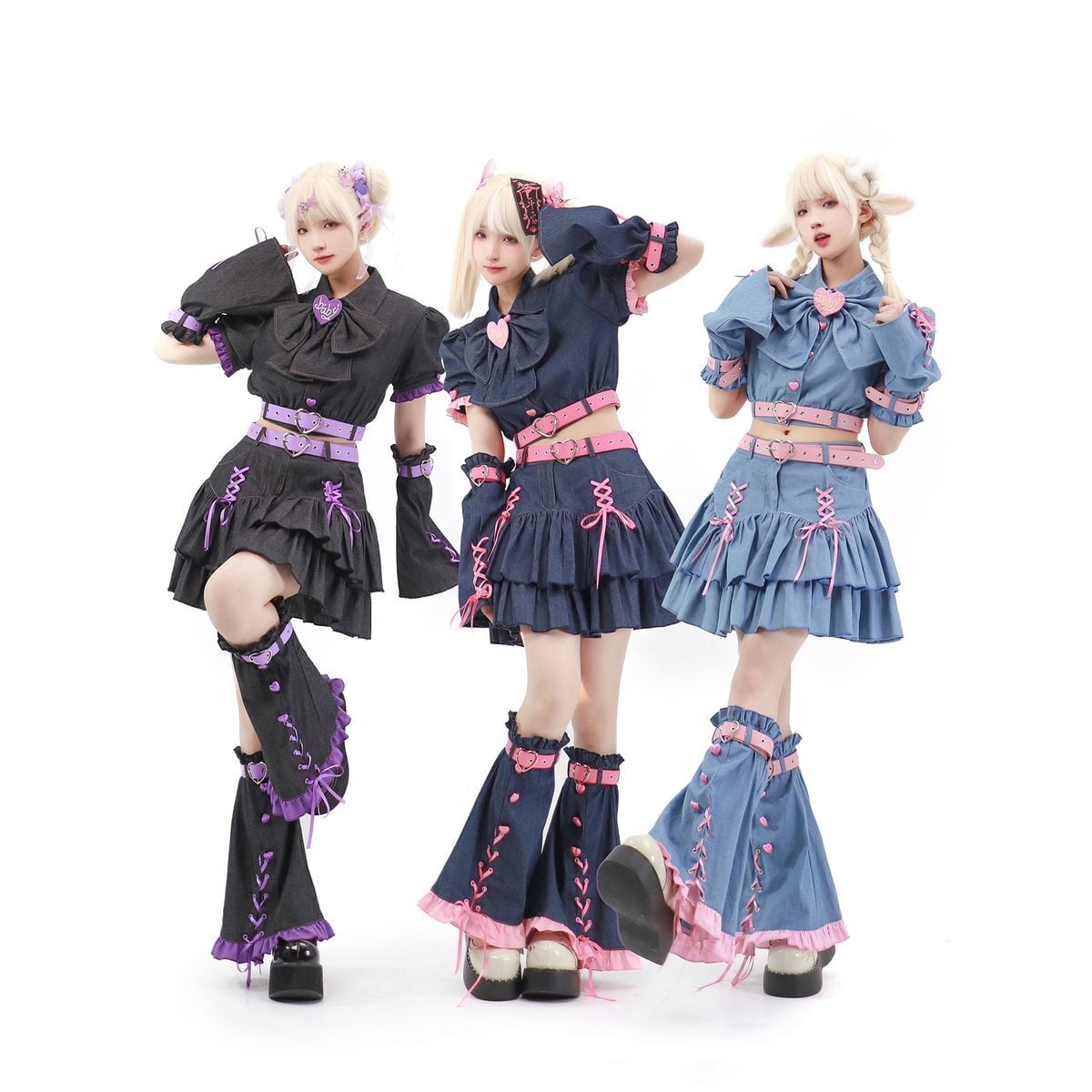 Y2K Mini Skirt Heart Denim Set