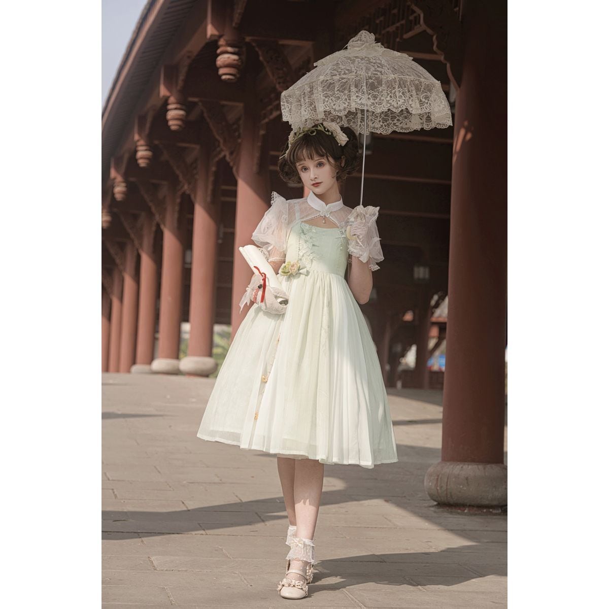 Charming Floral Lace Dress Ensemble