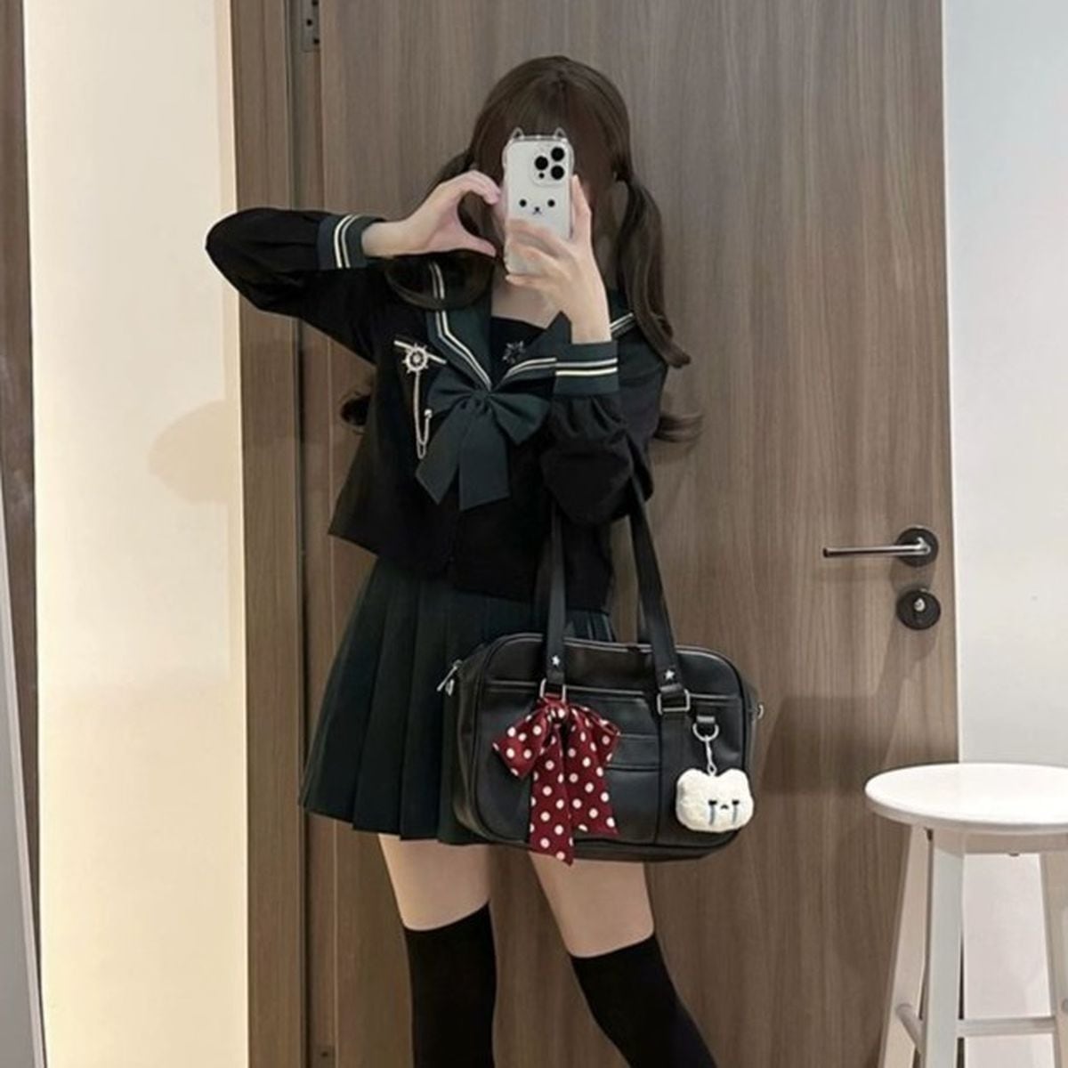 Green x Black School Uniform Ensemble