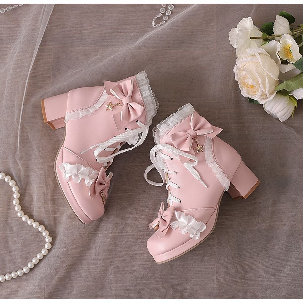 Star Strap Ruffle Ribbon Boots