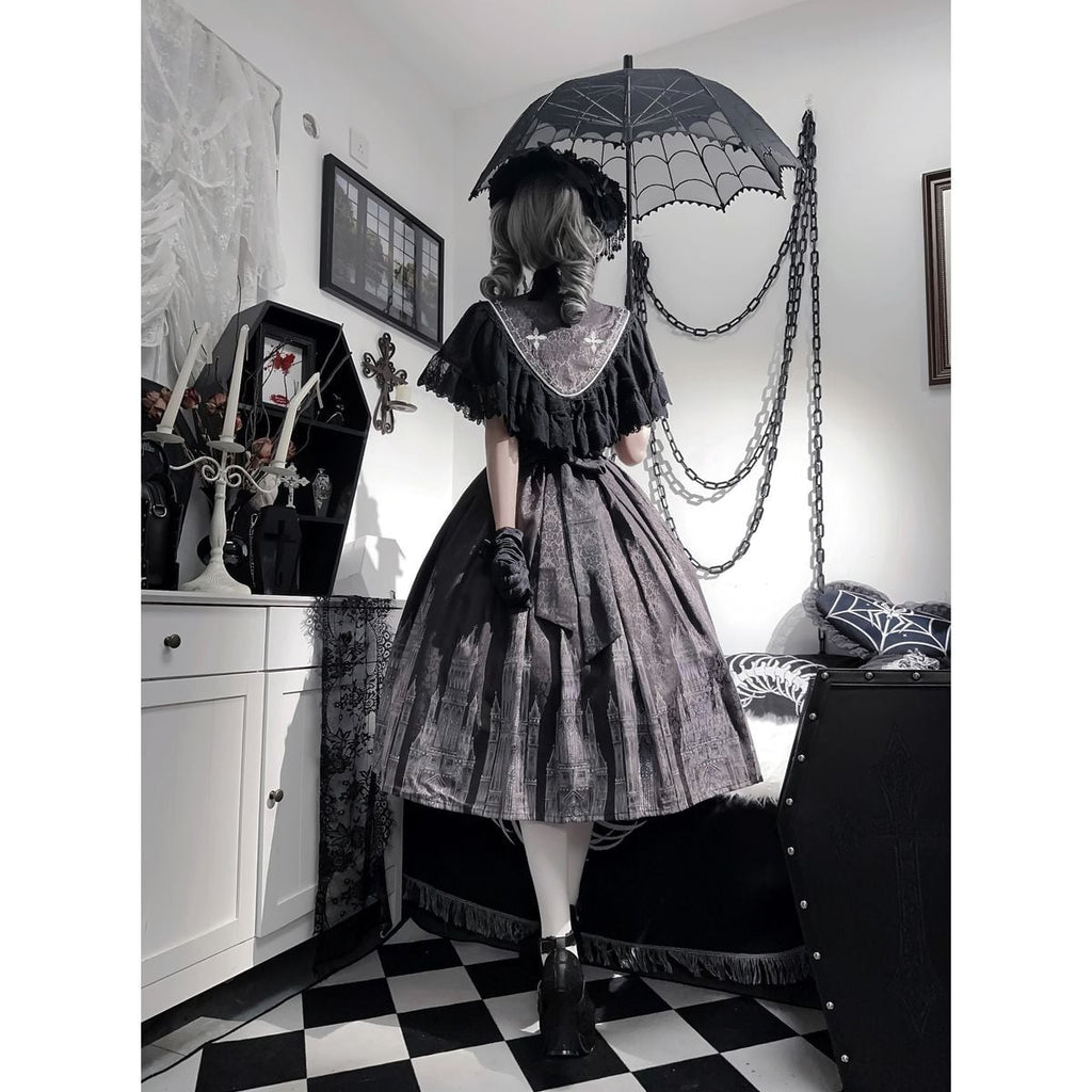 Gothic-Inspired Cape Jumper Skirt Outfit