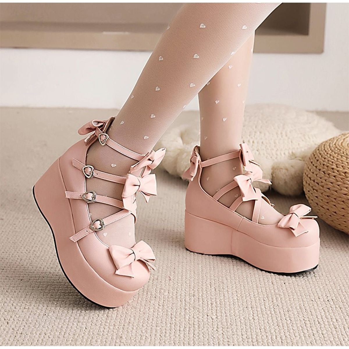 Platform Ribbon Heart Strap Shoes