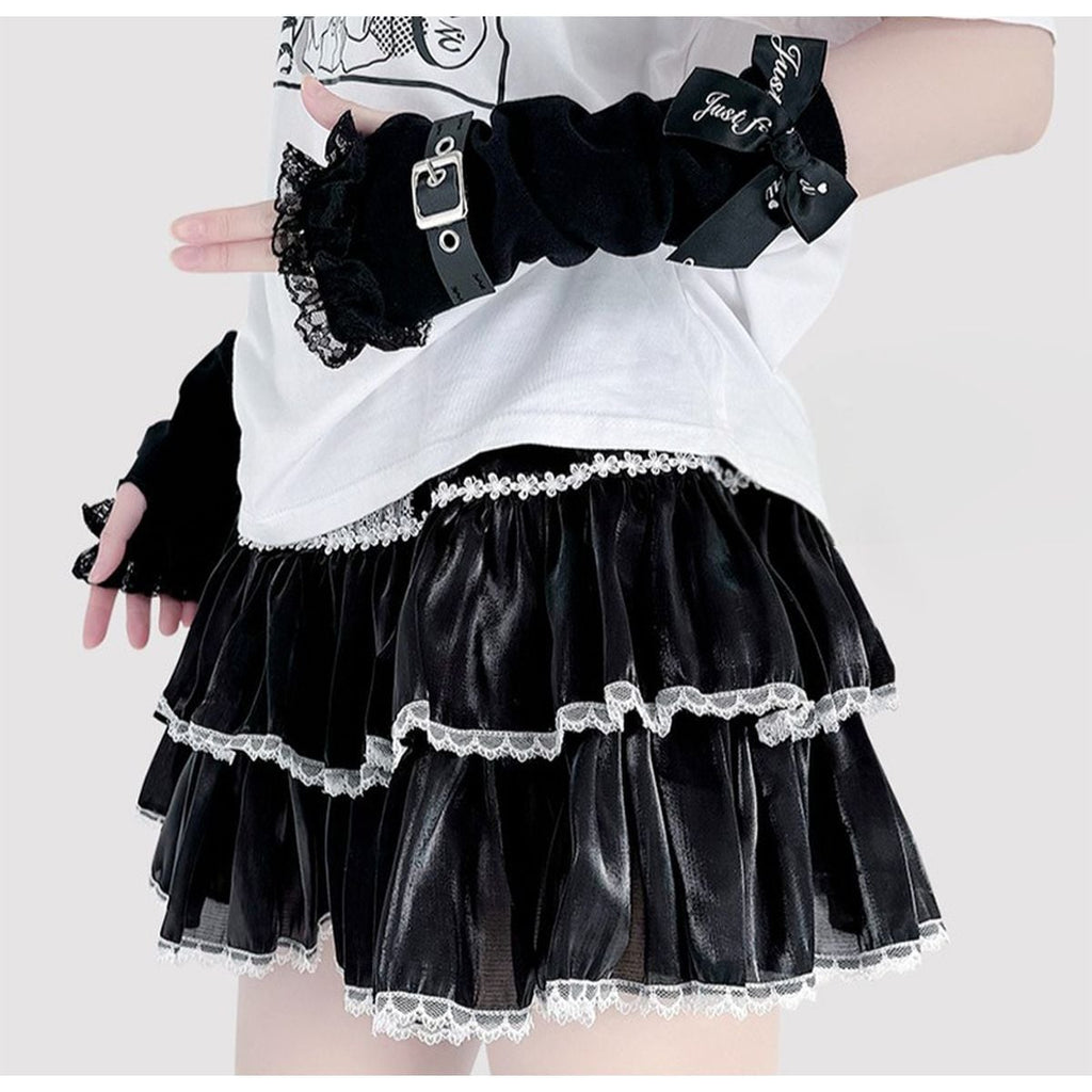 Punk Black Ribbon and Belt Arm Warmers