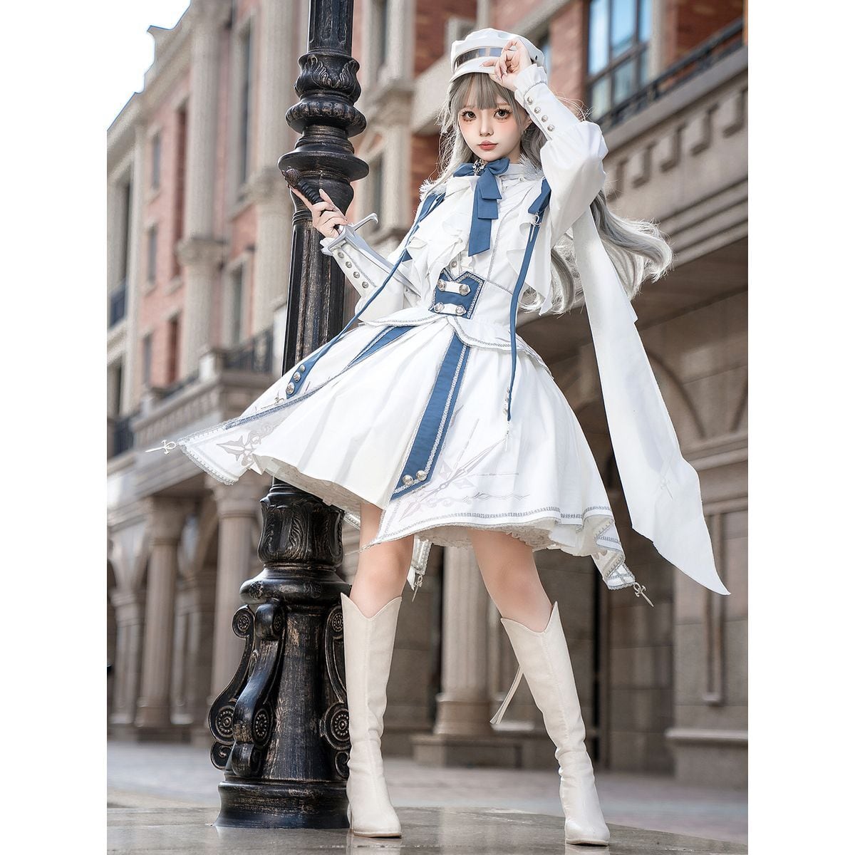 Blue x White Knight Military Lolita Set