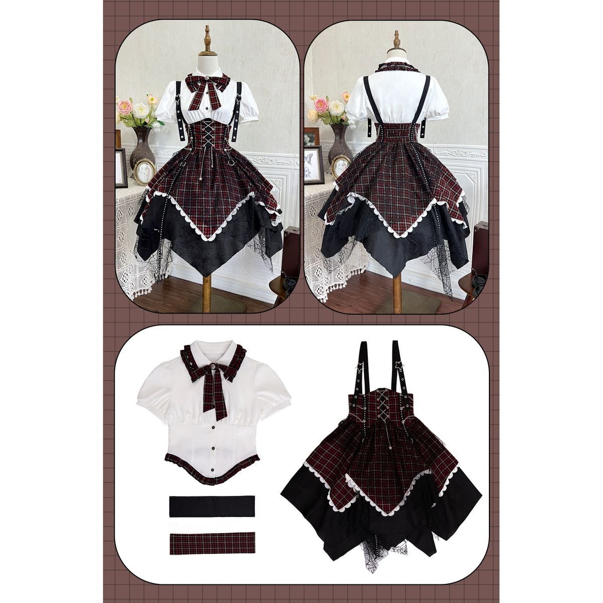 Punk Style Checkered Dress Set